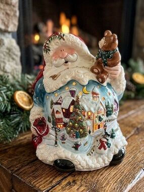 Holiday Santa Ceramic Luminary with Bear - Multicolor